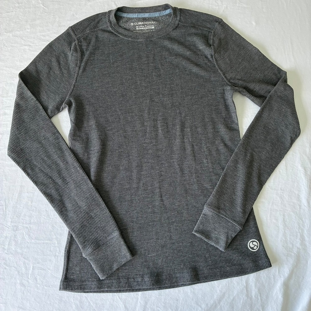 Climatesmart Cuddl Duds Mens Gray Waffle Knit Midweight Thermal Base Layer Top S